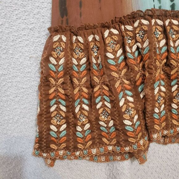 Soft Surroundings Women's Robe Cover Up Sheer Boho Embroidered Open Brown Blue - Picture 3 of 12